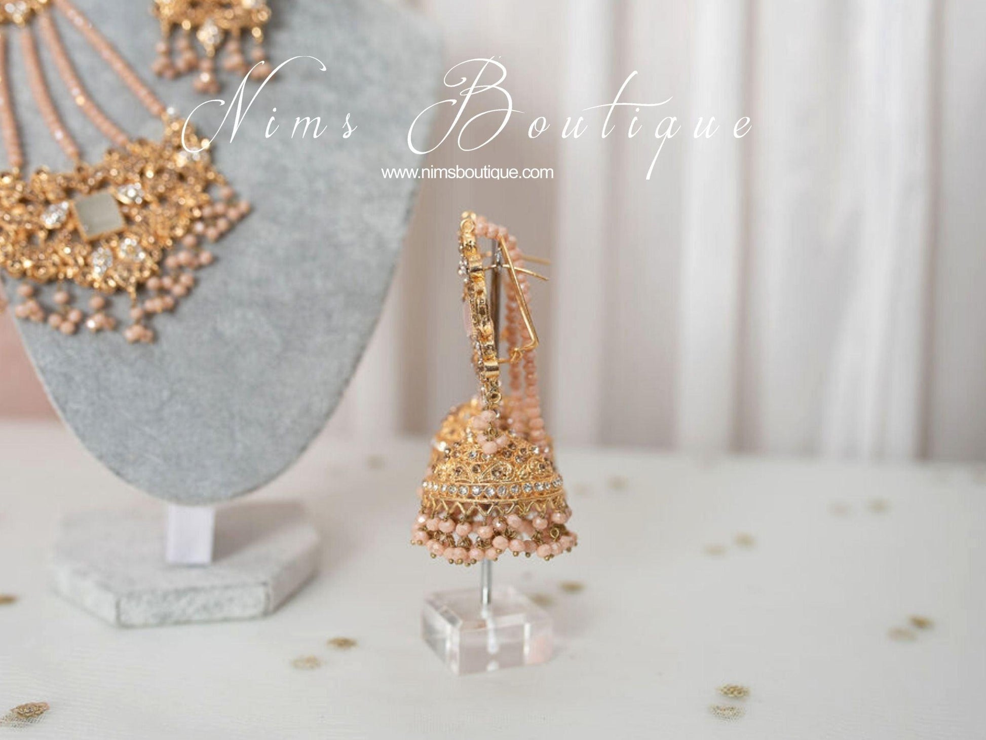 Nims Boutique Ridhi Peach Earrings, Tikka & Passa Set