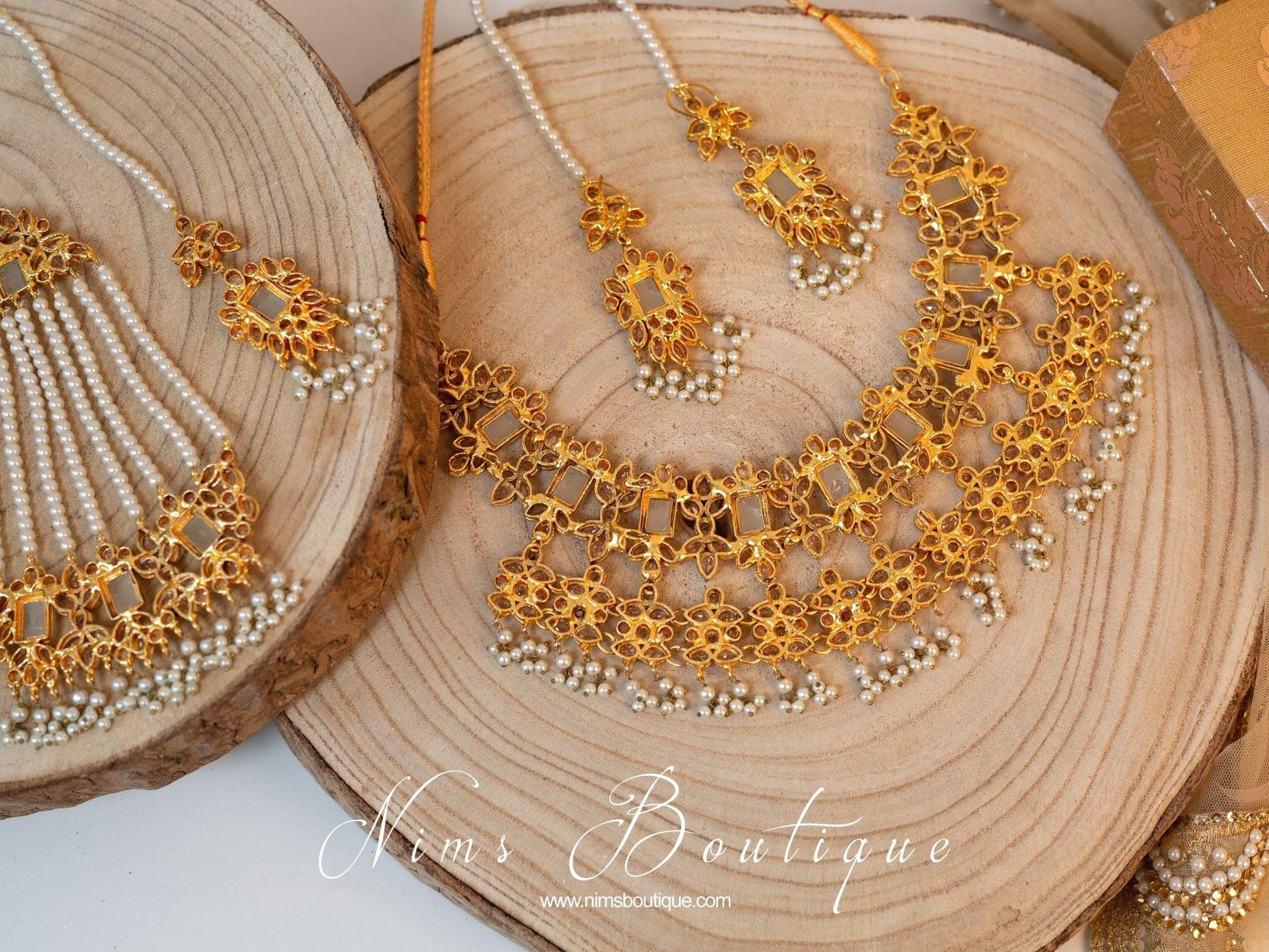 Nims Boutique Pari Maharani Pearl & Gold Set