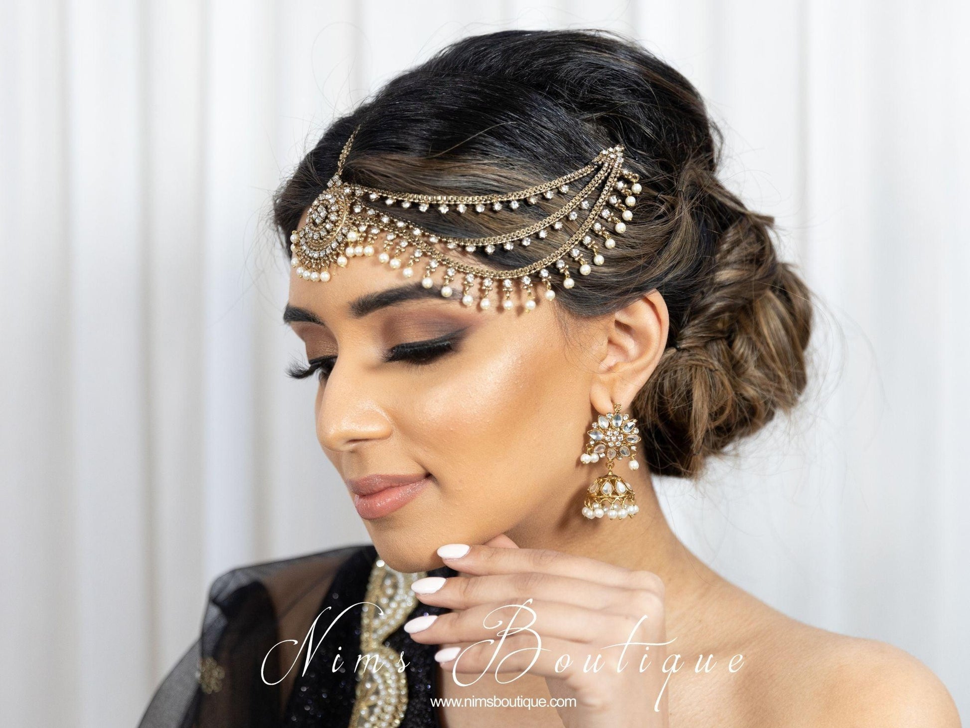 Nims Boutique Royal Antique & Pearl Headpiece/Matha Patti one side