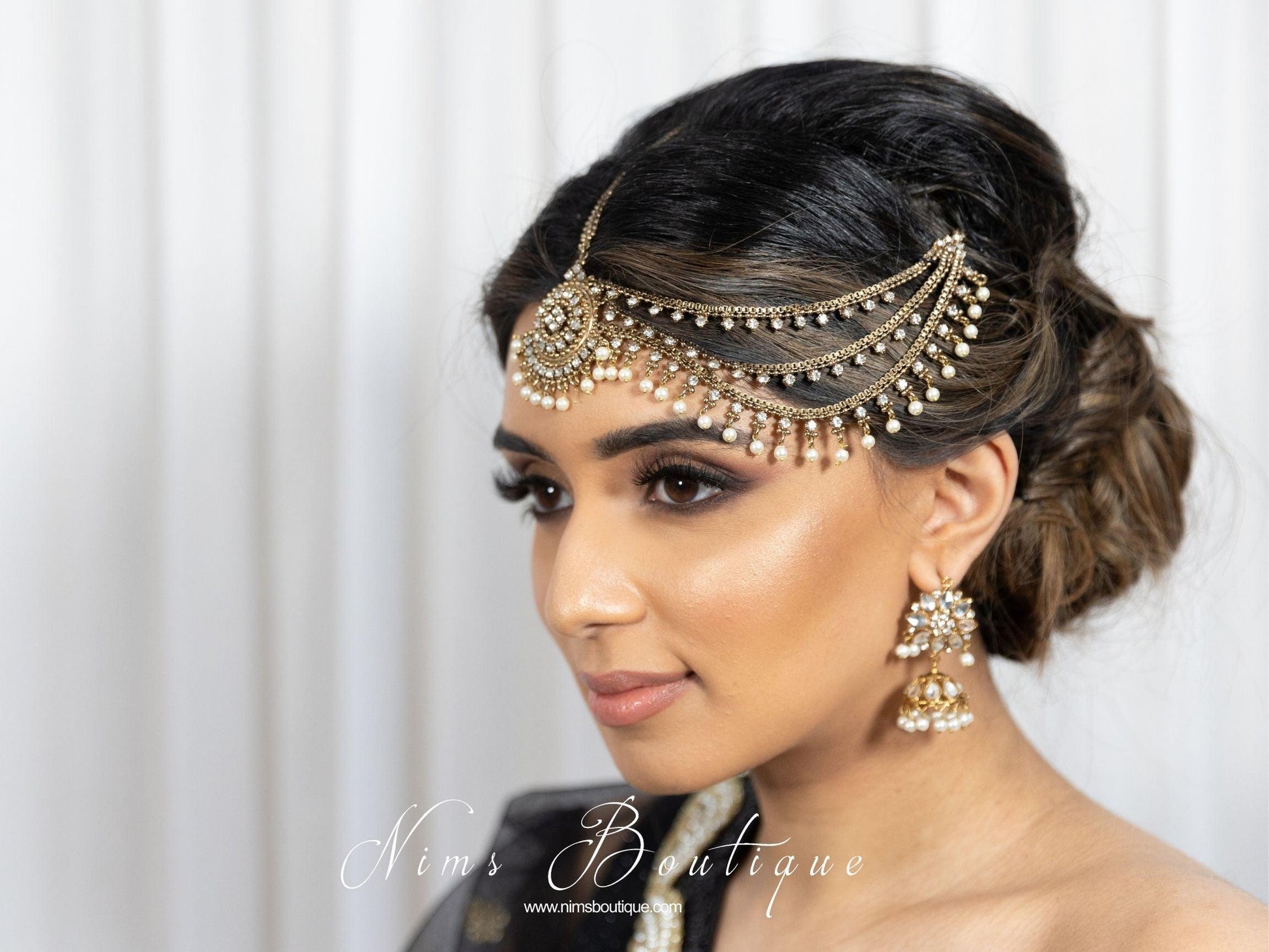 Nims Boutique Royal Antique & Pearl Headpiece/Matha Patti one side