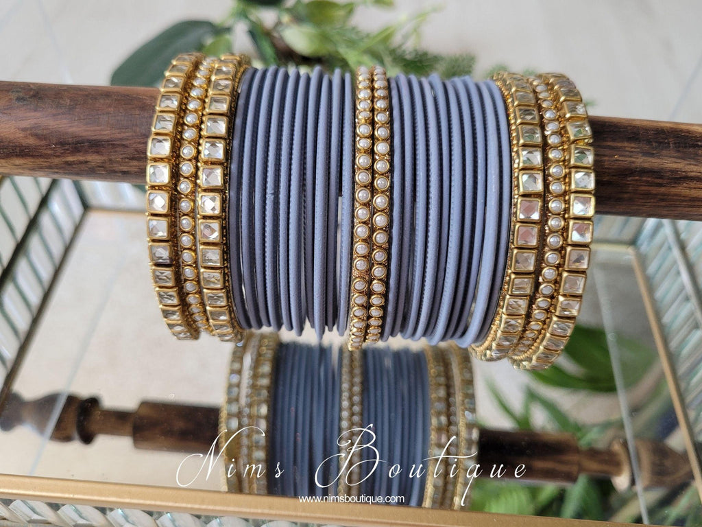 Nims Boutique Grey & Kundan Set of Bangles GR1