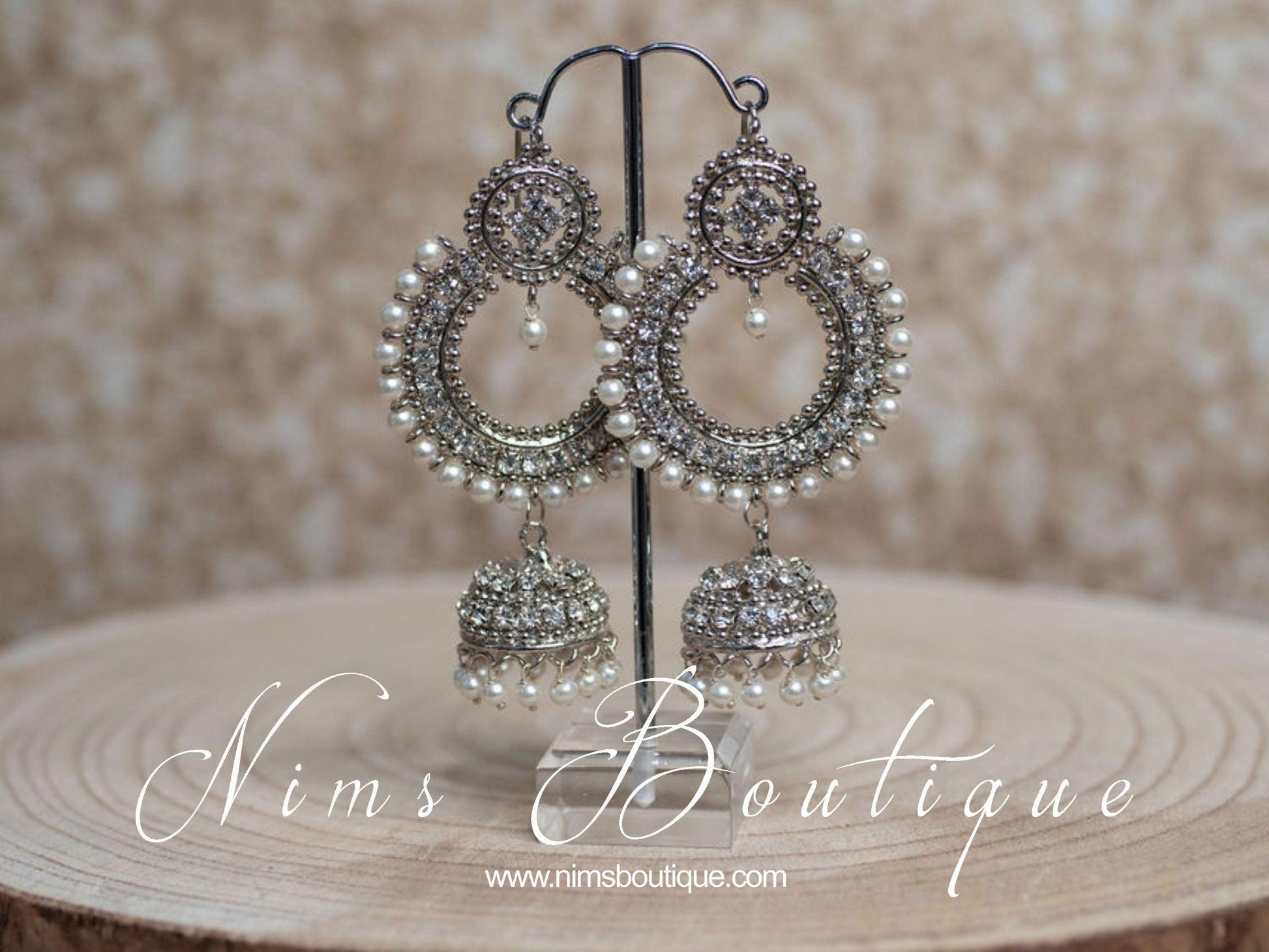 Nims Boutique Nish Silver & Pearl Chumka Earrings