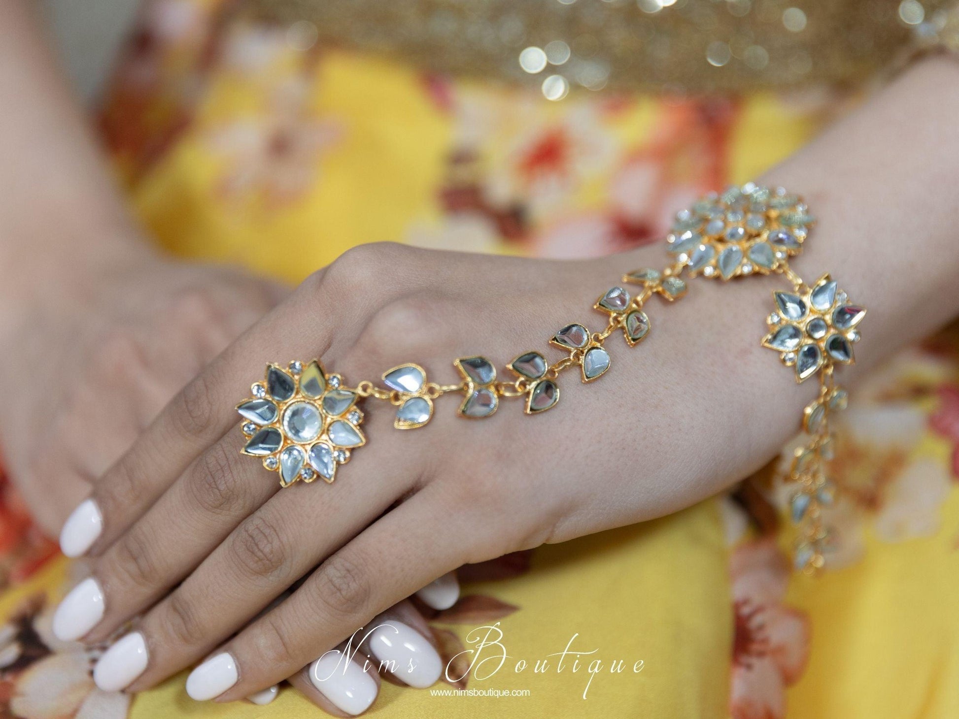 Nims Boutique Tanuja Light Gold Handpiece / Hath Panja