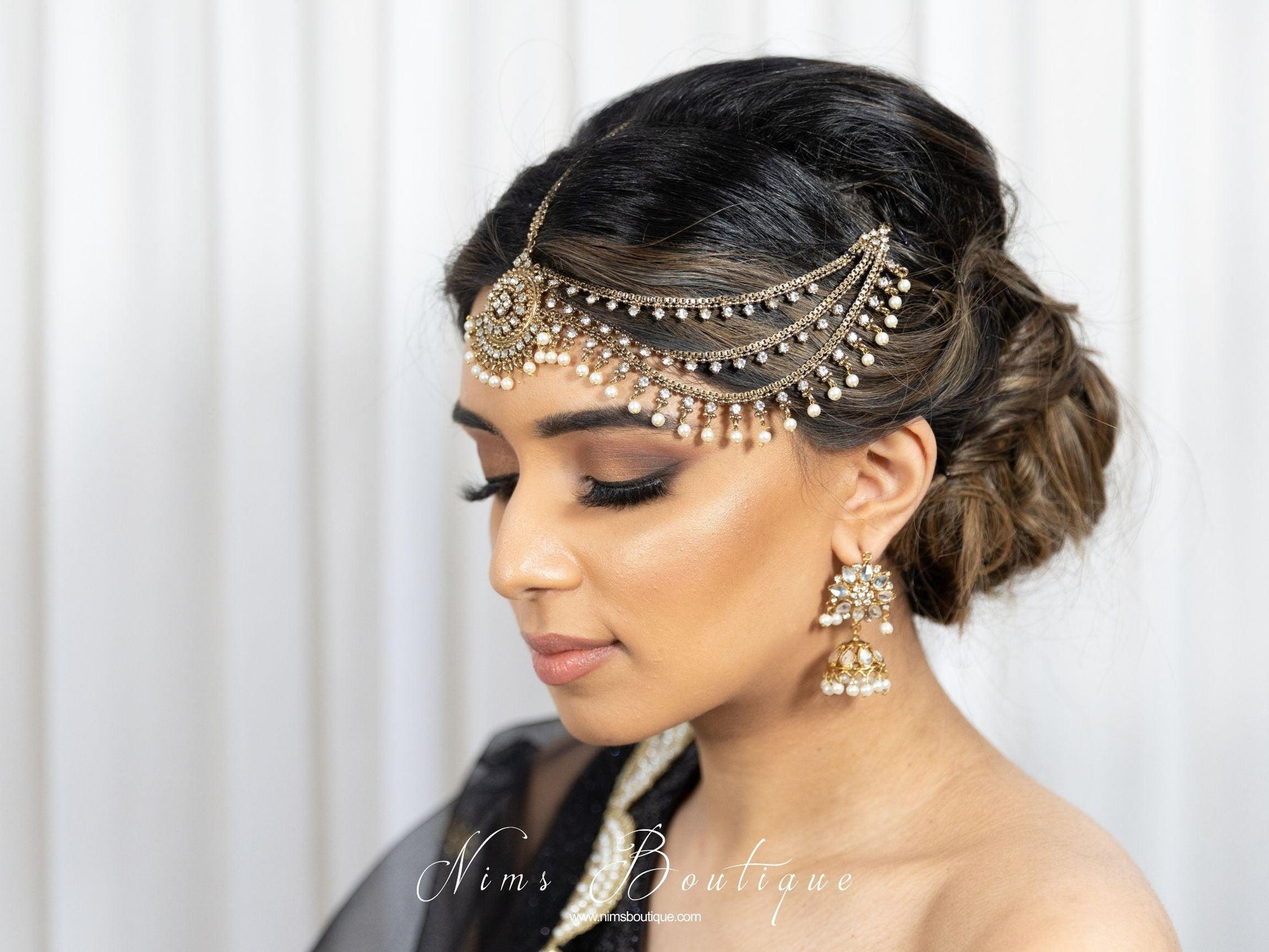 Nims Boutique Royal Antique & Pearl Headpiece/Matha Patti one side