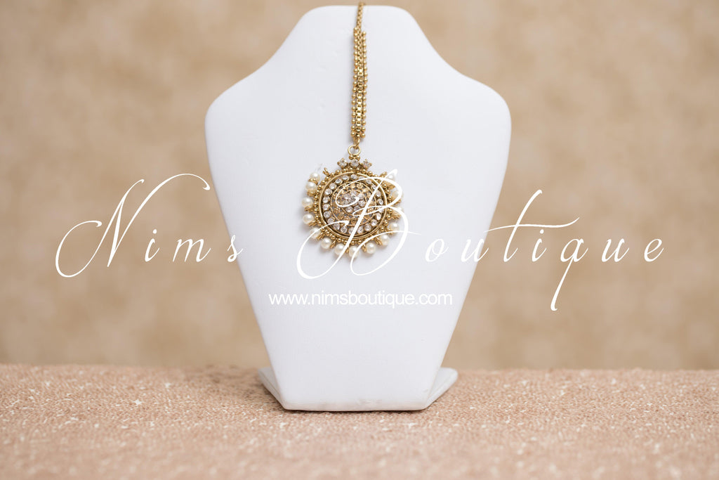 Nims Boutique Small Royal Antique Gold, Pearl & Clear Stone set