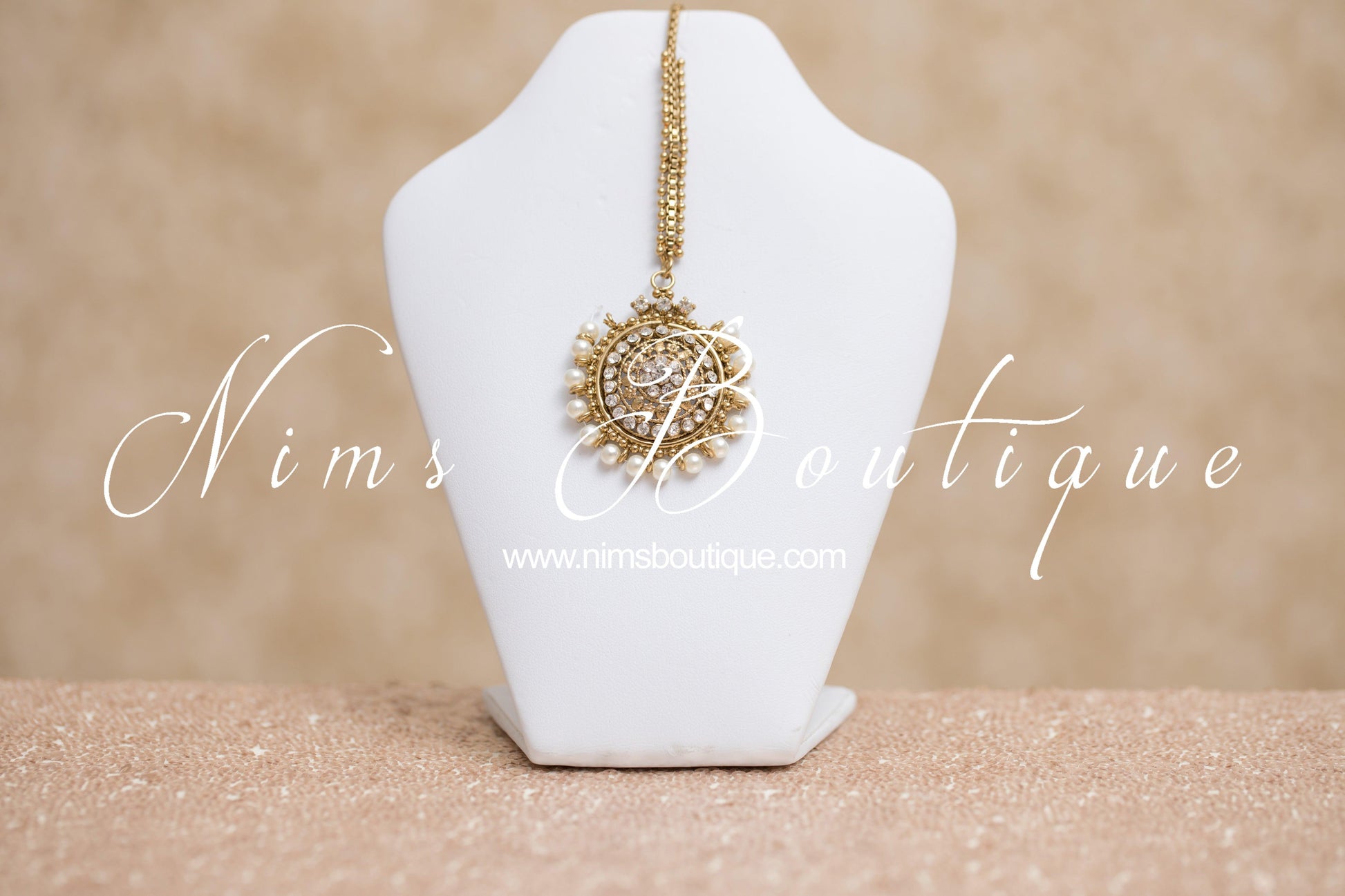 Nims Boutique Small Royal Antique Gold, Pearl & Clear Stone set
