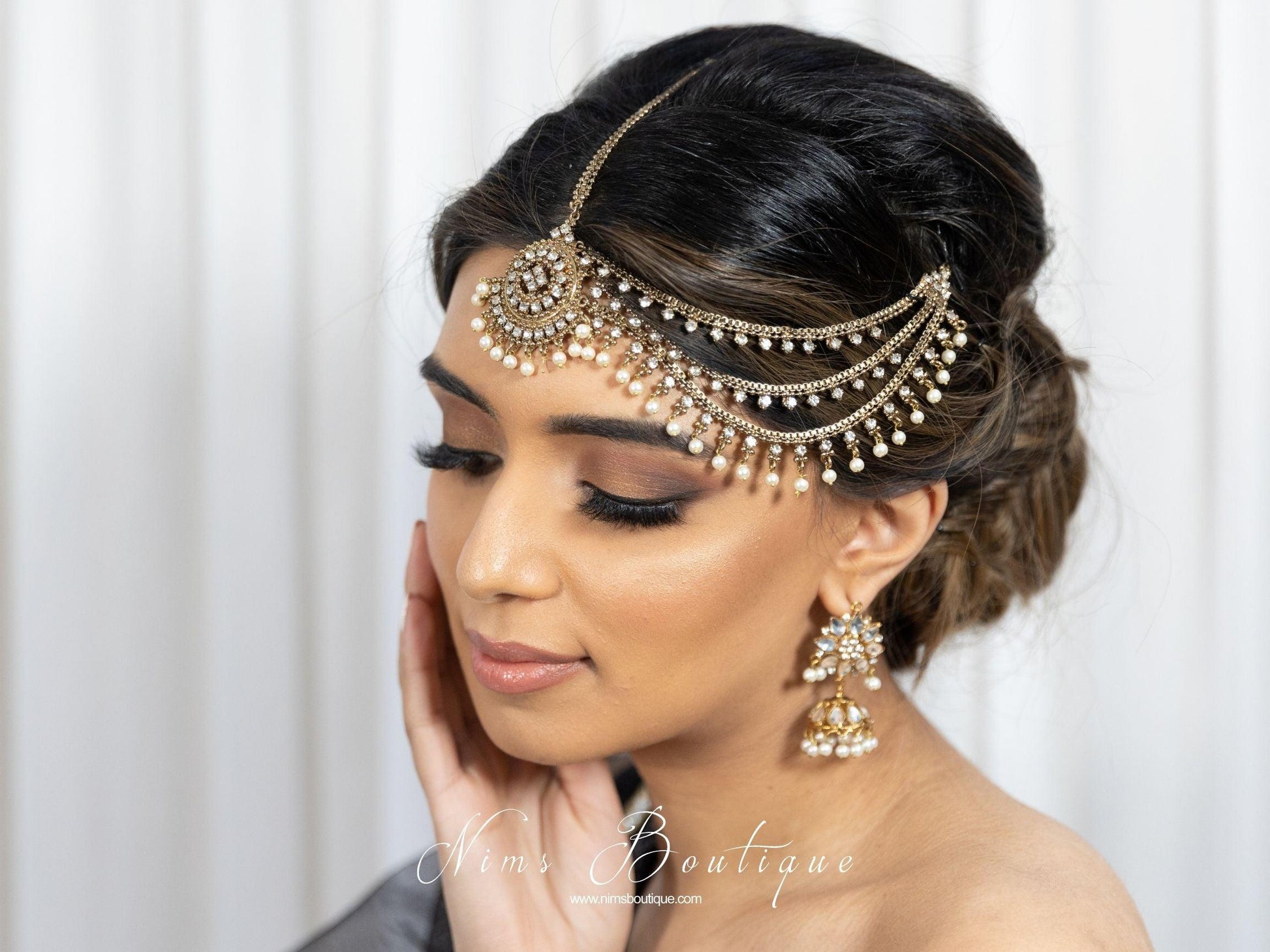 Nims Boutique Royal Antique & Pearl Headpiece/Matha Patti one side