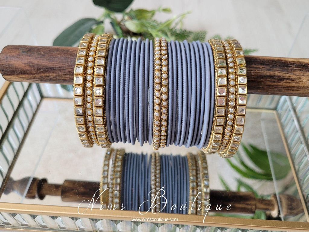 Nims Boutique Grey & Kundan Set of Bangles GR1