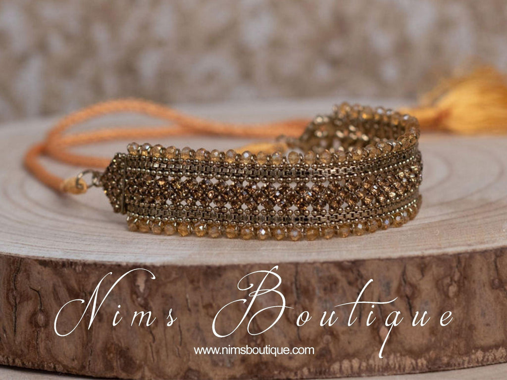 Nims Boutique Celina Antique Gold & Gold Stone Choker Necklace