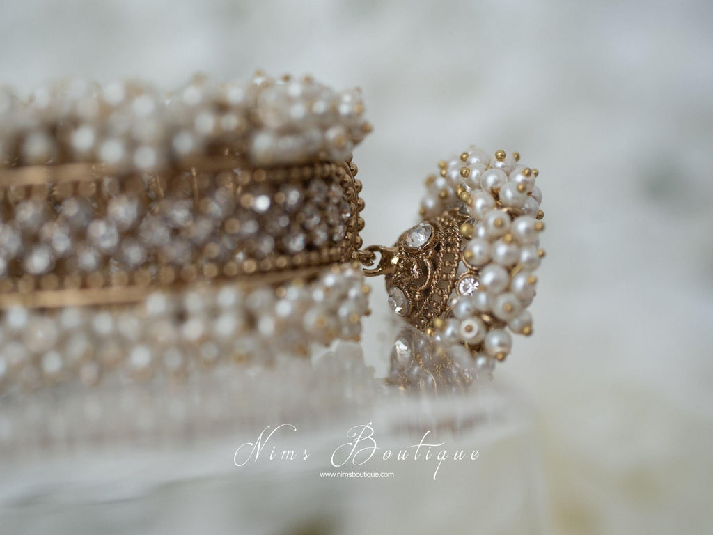 Nims Boutique Royal Pearl Cluster Bracelet with hanging chumka