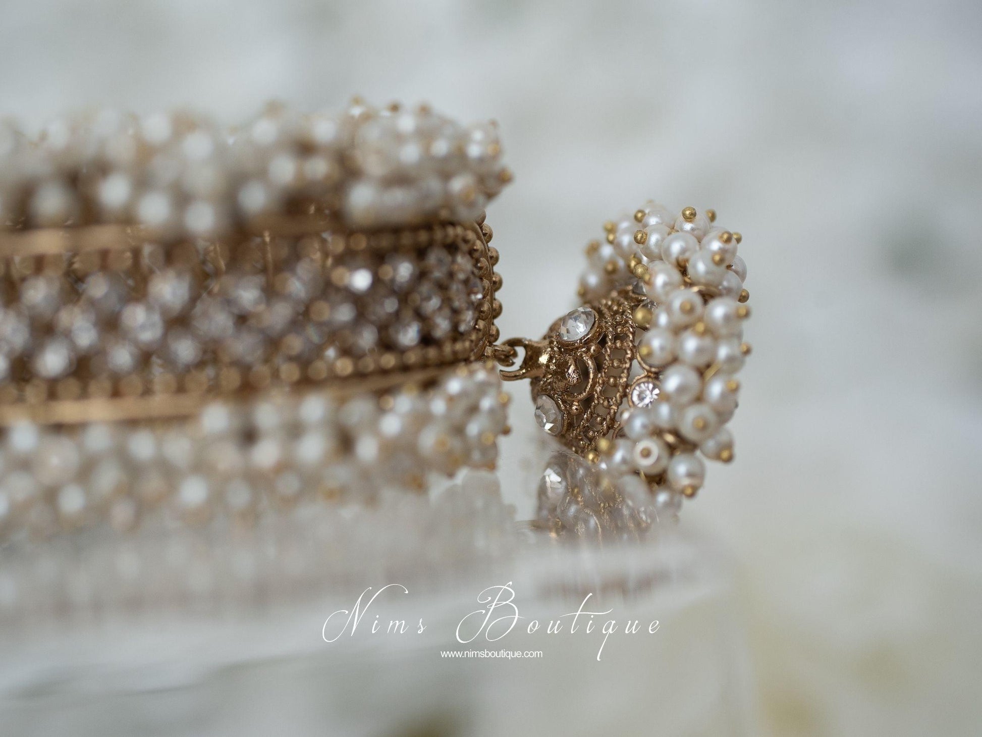 Nims Boutique Royal Pearl Cluster Bracelet with hanging chumka