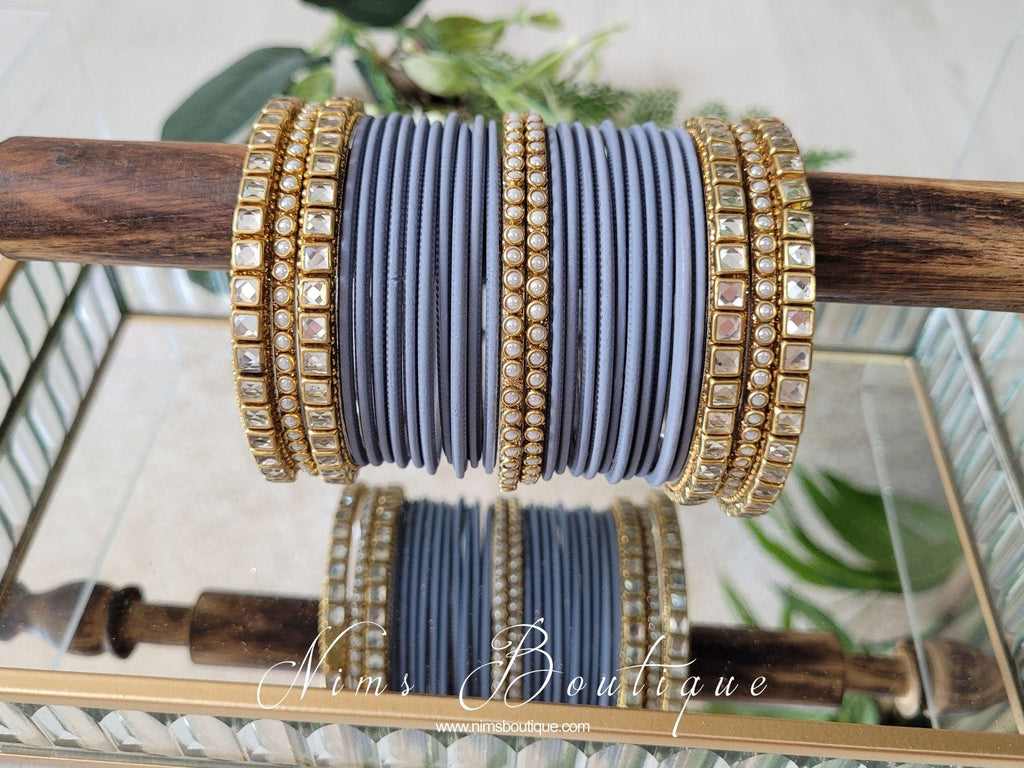 Nims Boutique Grey & Kundan Set of Bangles GR1