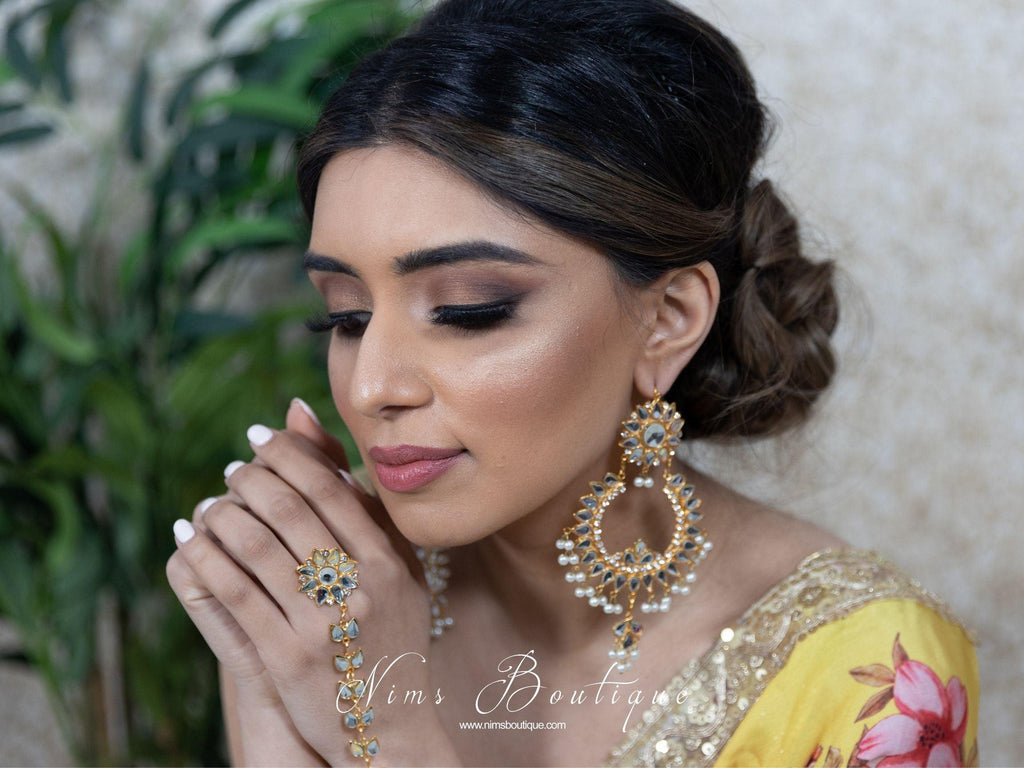 Nims Boutique Tanuja Light Gold & Pearl Maharani Earrings