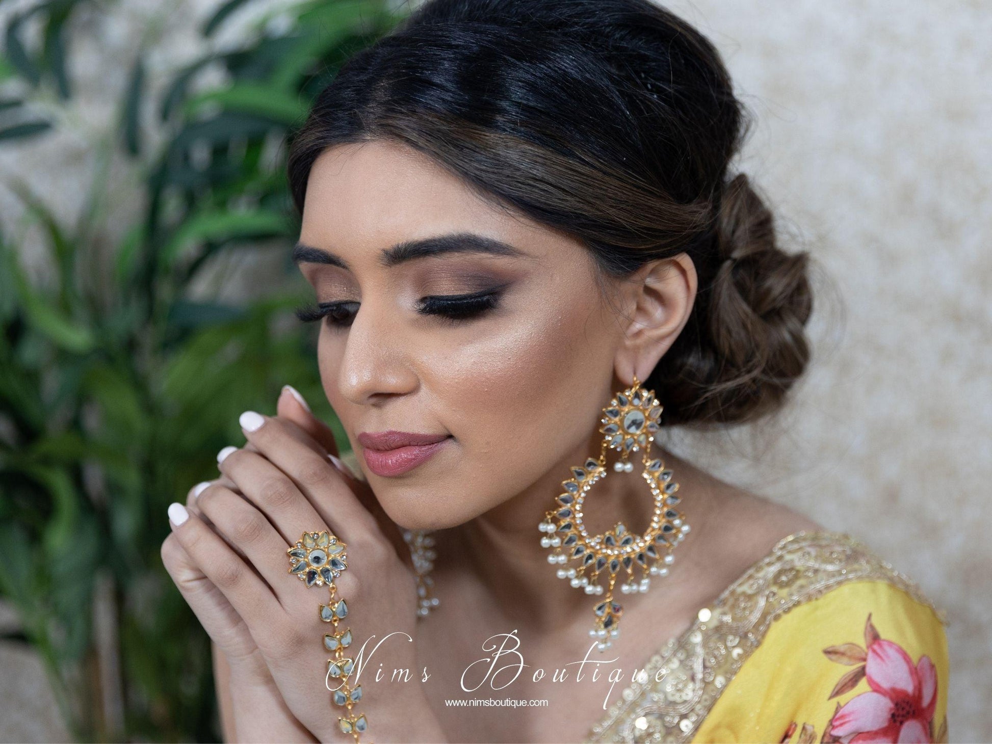 Nims Boutique Tanuja Light Gold & Pearl Maharani Earrings