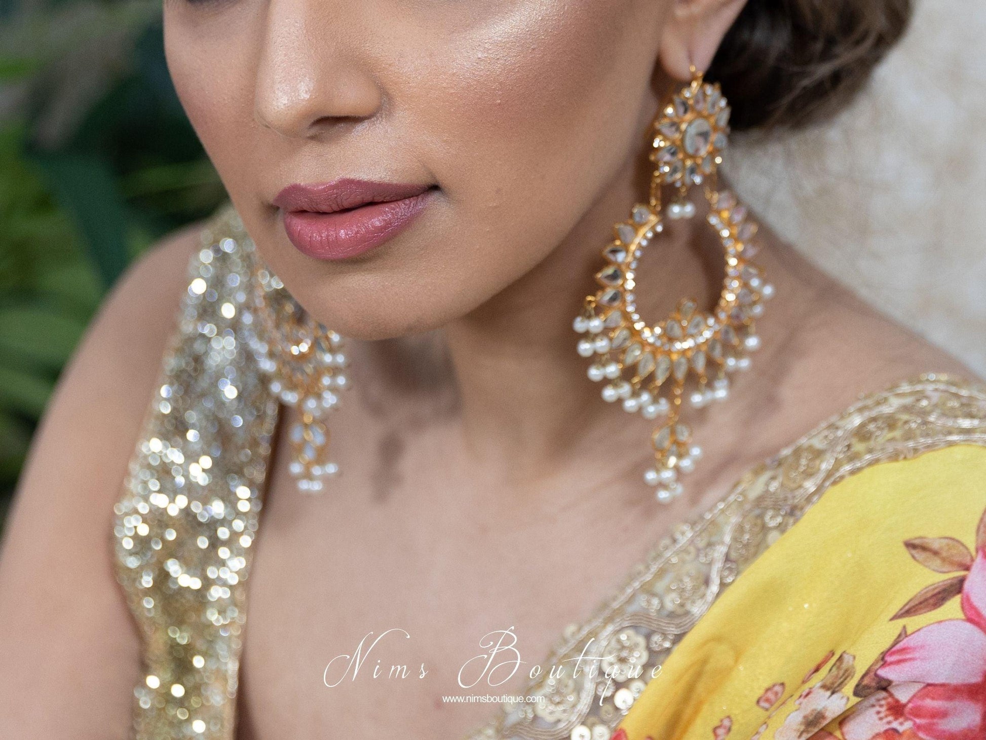 Nims Boutique Tanuja Light Gold & Pearl Maharani Earrings