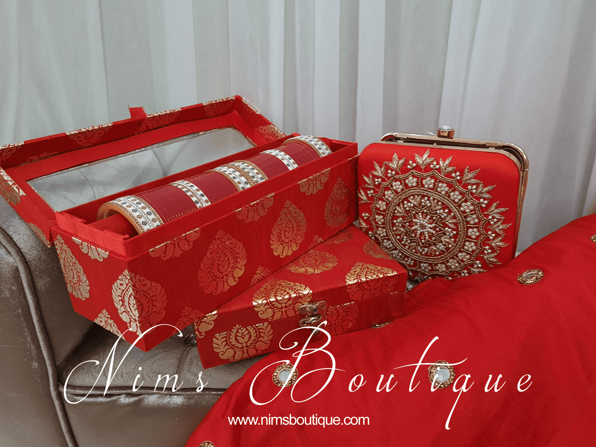 Nims Boutique Red Brocade Silk Jewellery Gift Box