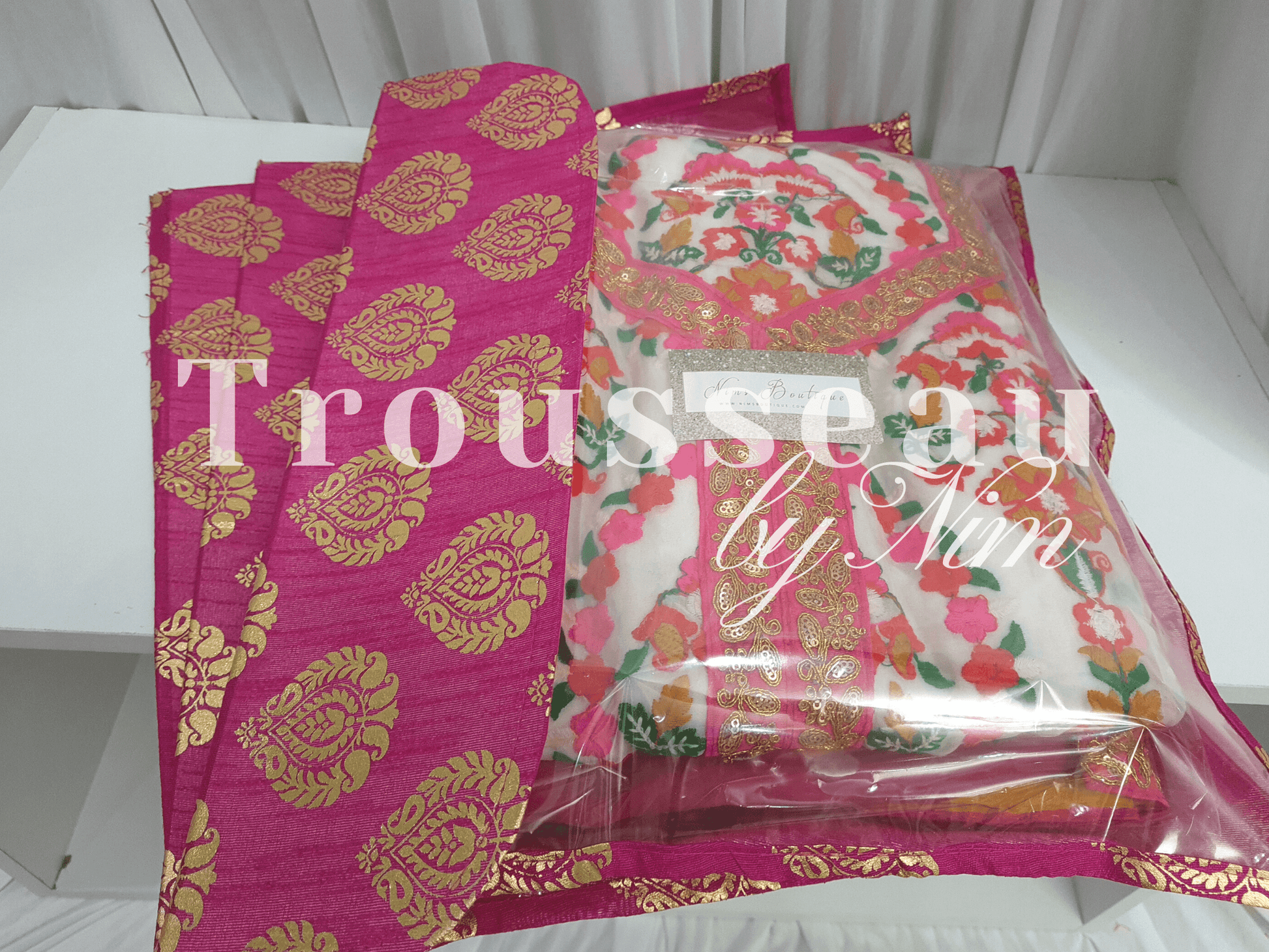 Nims Boutique Hot Pink Paisley Brocade Sari Bag