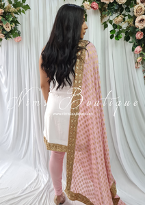 One Shoulder Silk White & Light Pink Pajami Suit (sizes 4-14)