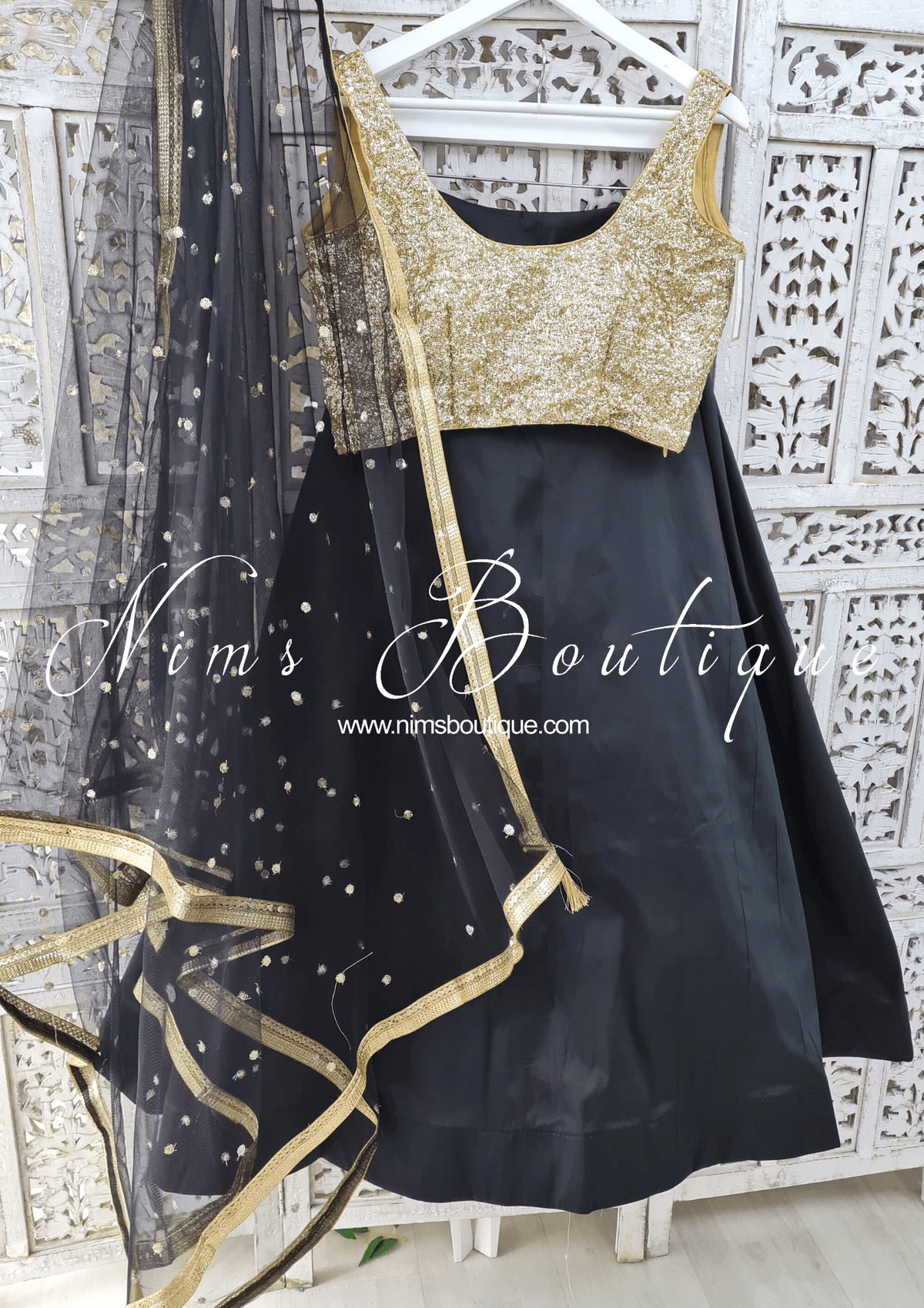 Nims Boutique Black Net Sequin Dupatta/Chunni NS4
