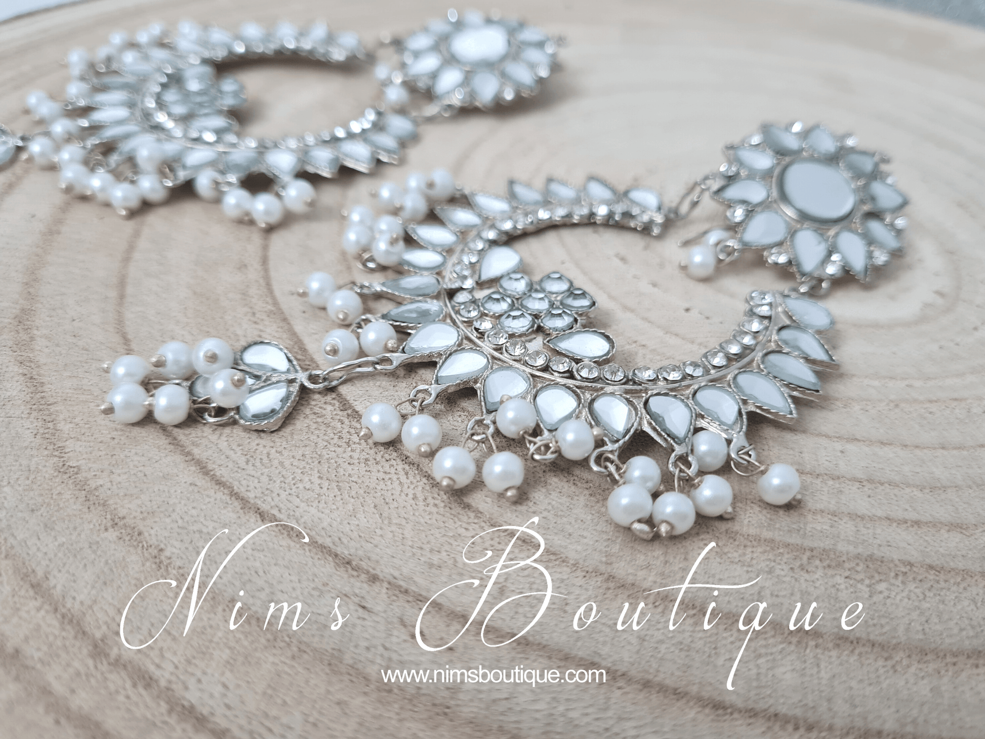 Nims Boutique Tanuja Silver & Pearl Maharani Earrings