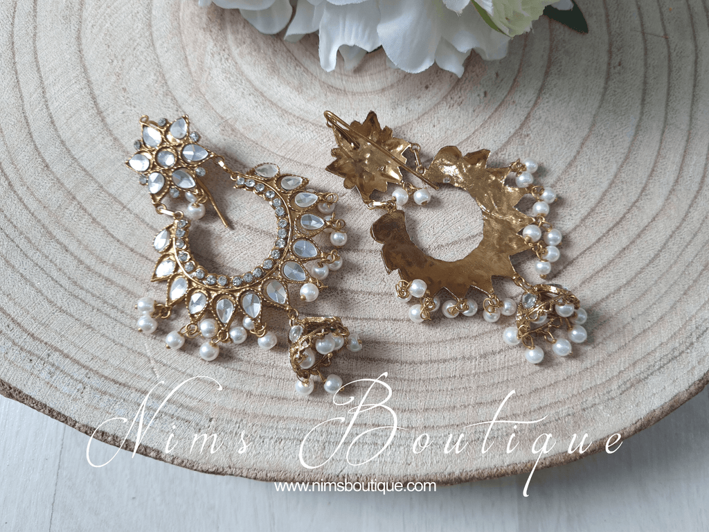 Nims Boutique Small Tanuja Antique Gold & Pearl Maharani Earrings