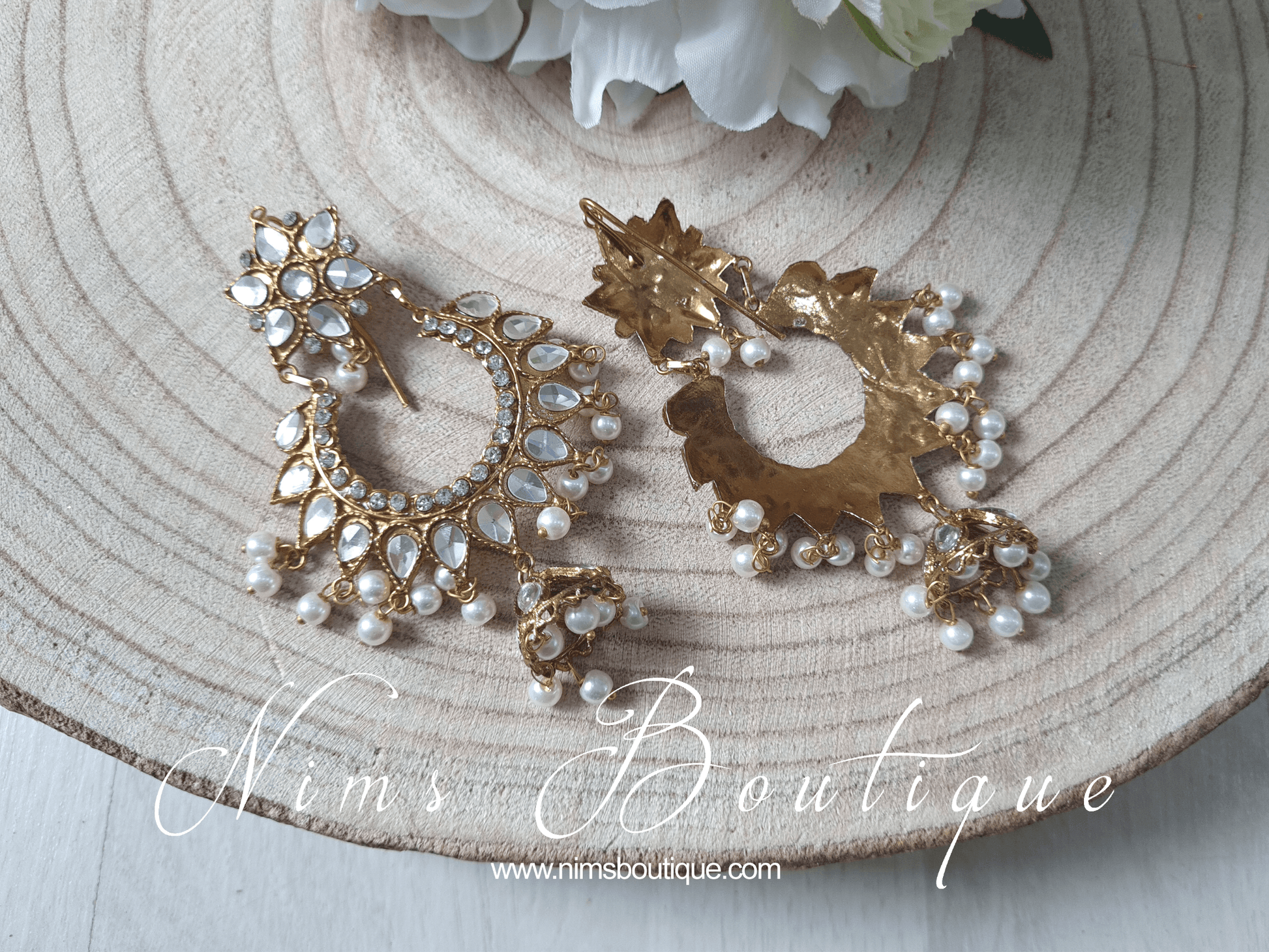 Nims Boutique Small Tanuja Antique Gold & Pearl Maharani Earrings
