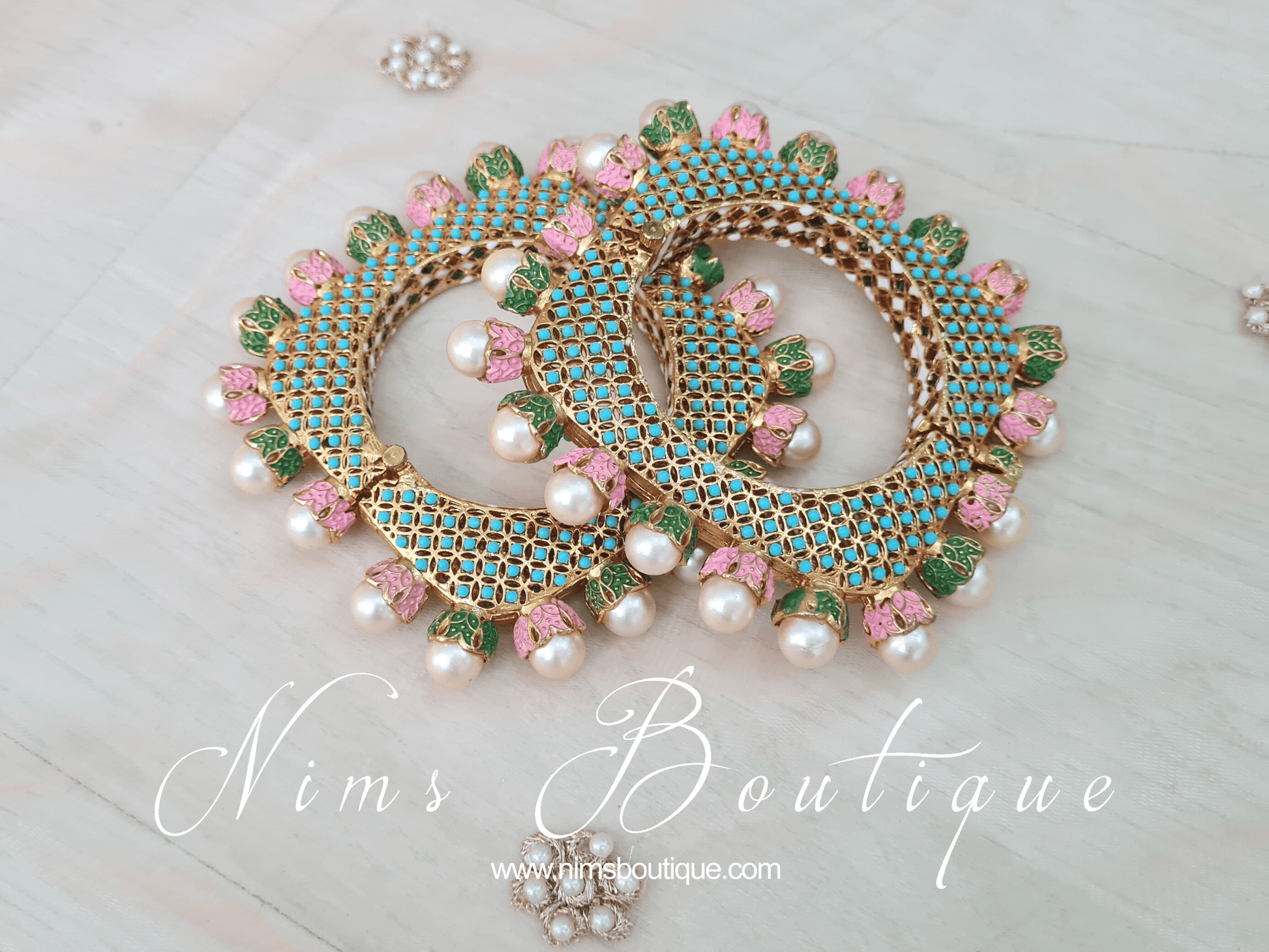 Nims Boutique Luxury Green, Pink & Turquoise Meenakari Kara various sizes