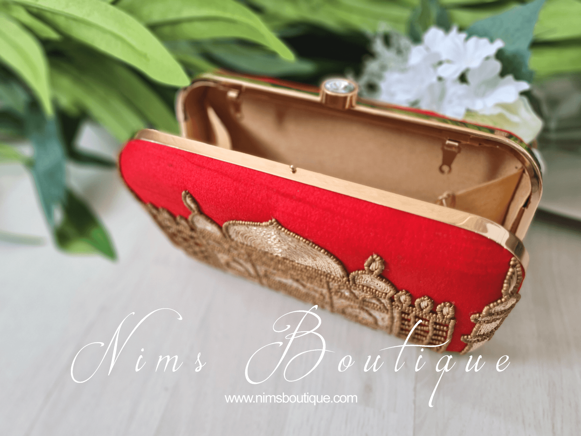 Nims Boutique Taj Red Raw Silk Clutch Bag