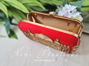 Taj Red Raw Silk Clutch Bag