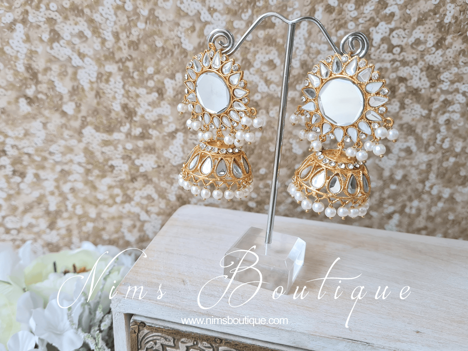 Nims Boutique Shruti Maharani Light Gold Mirror Chumke medium