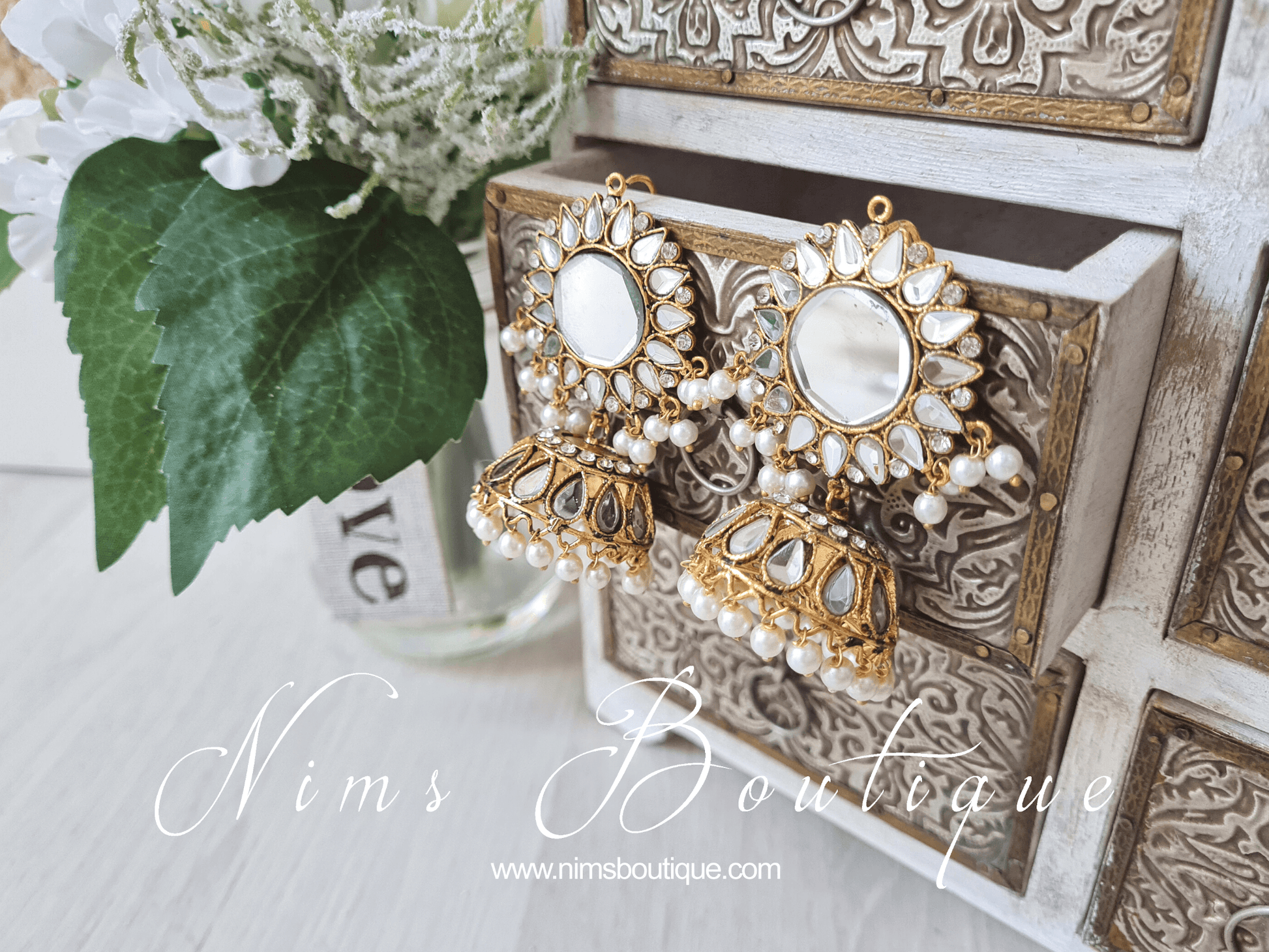 Nims Boutique Shruti Maharani Antique Gold Mirror Chumke medium