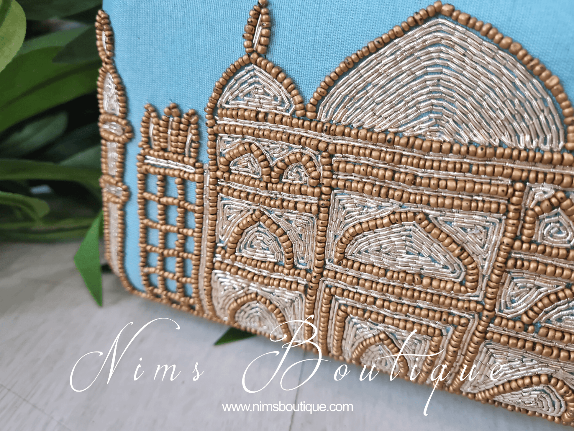 Nims Boutique Taj Duck Egg Blue Raw Silk Clutch Bag