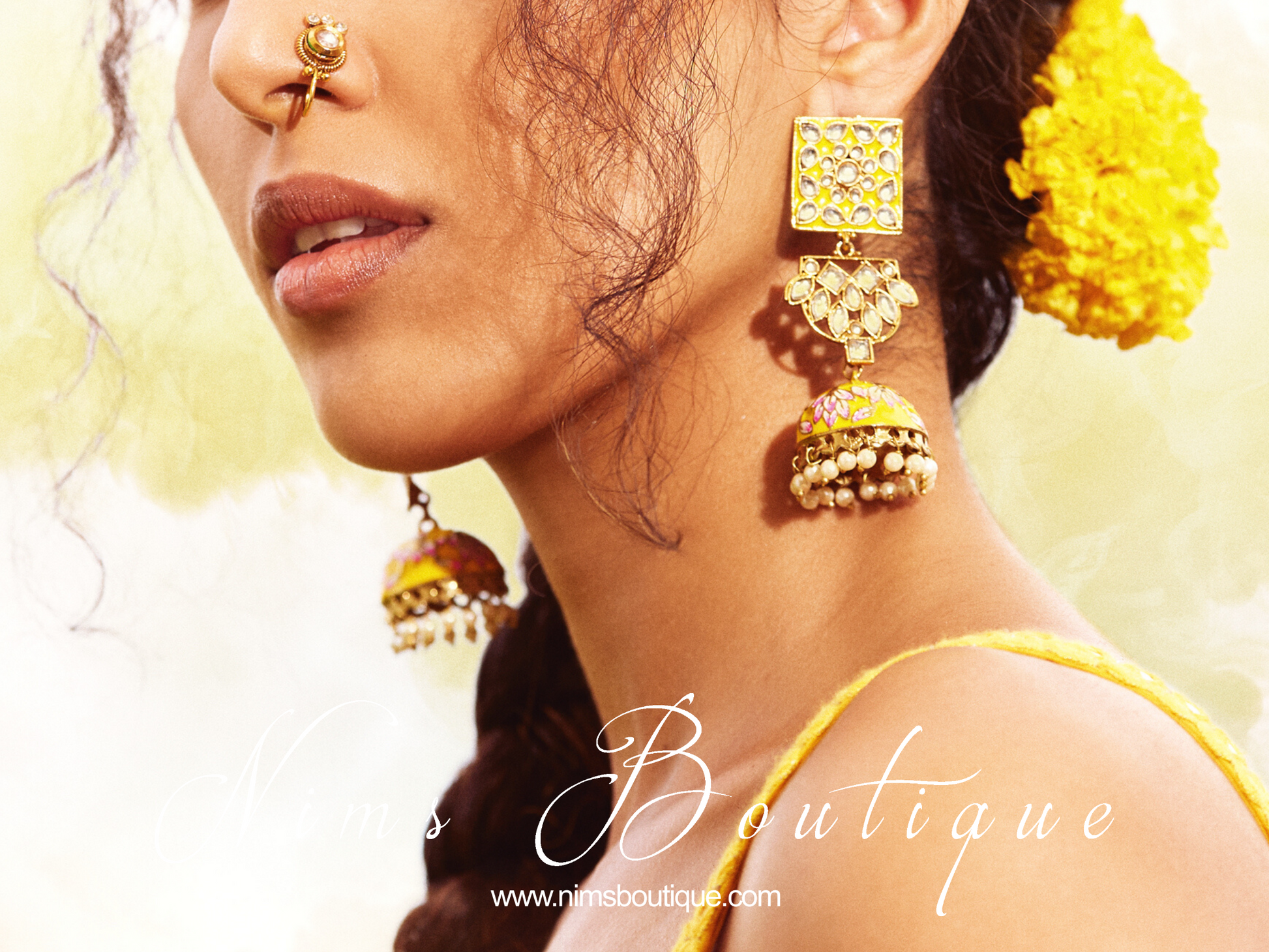 Nims Boutique Payal Yellow Blossom Chumke Earrings