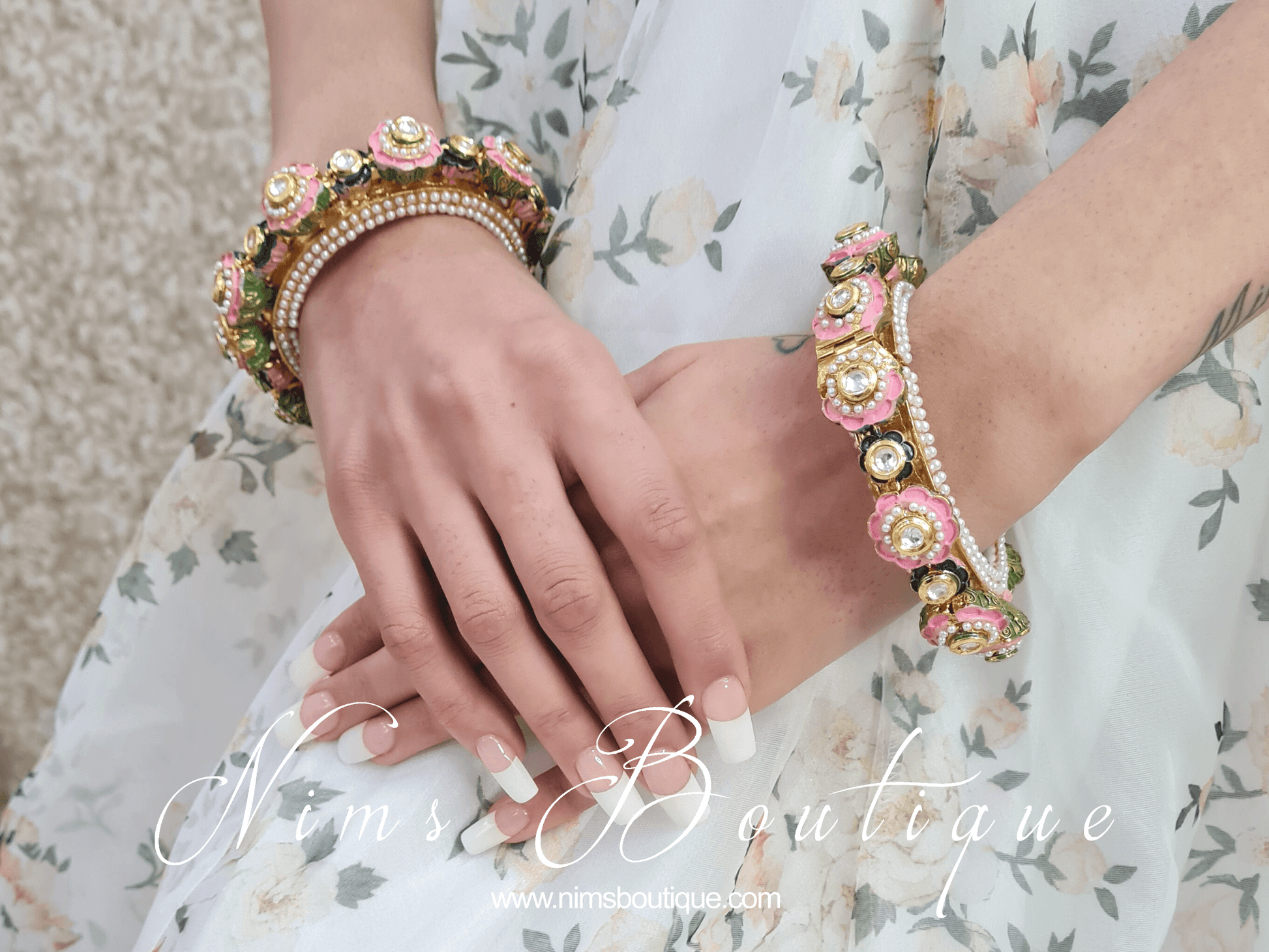 Nims Boutique Luxury Pink & Green Meenakari Kara various sizes