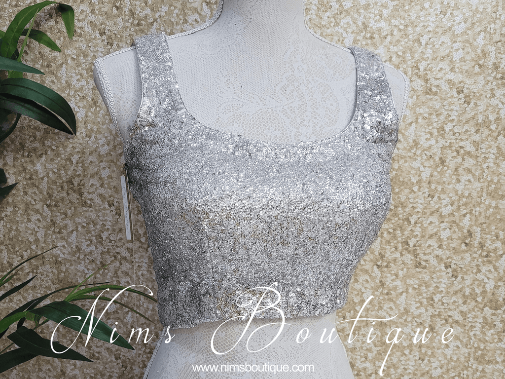 Nims Boutique Luxury Silver Sequin Sleeveless Blouse size 4-20
