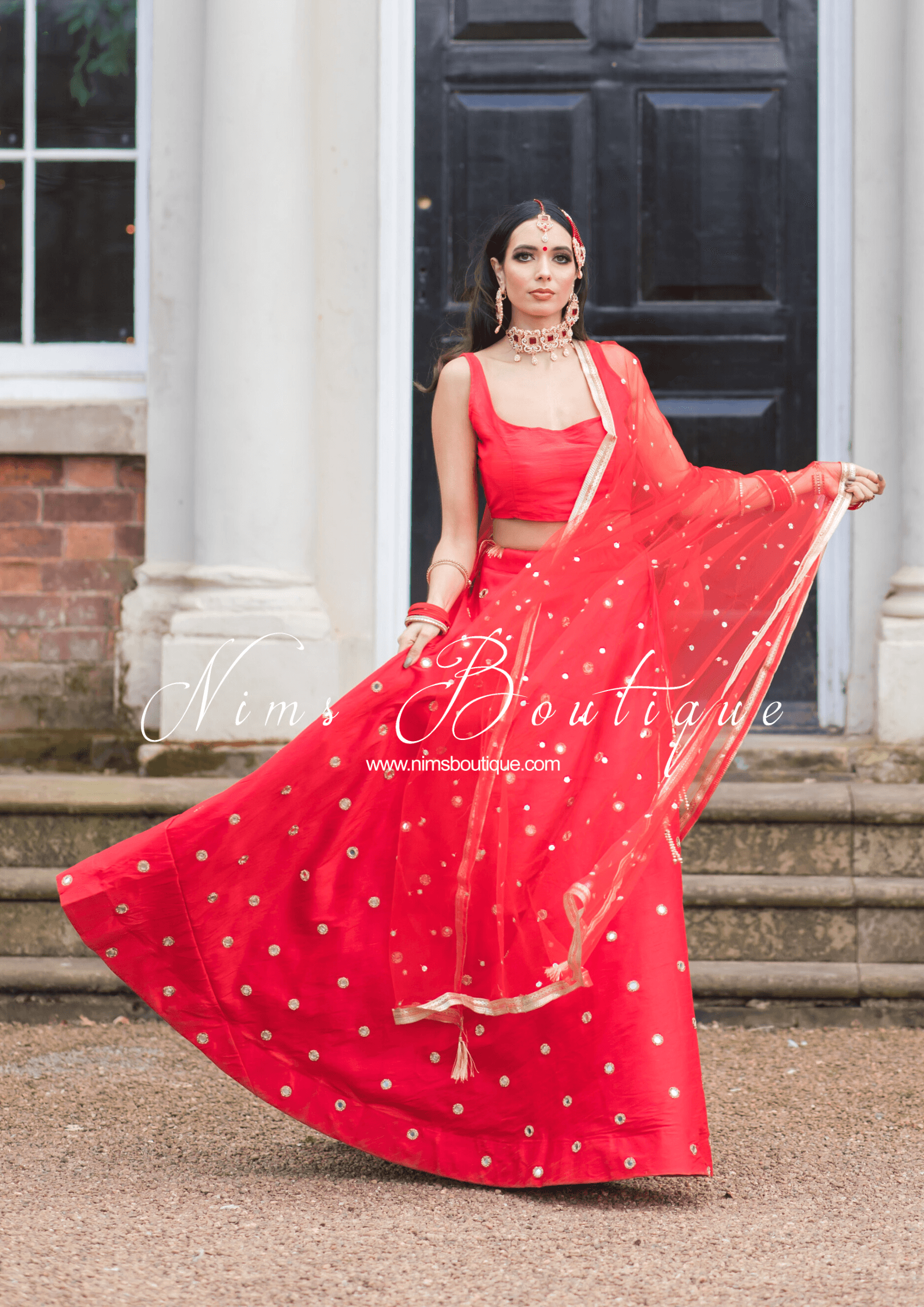 Nims Boutique Rani Luxury Red Silk Mirror readymade skirt/lehnga size 4-20