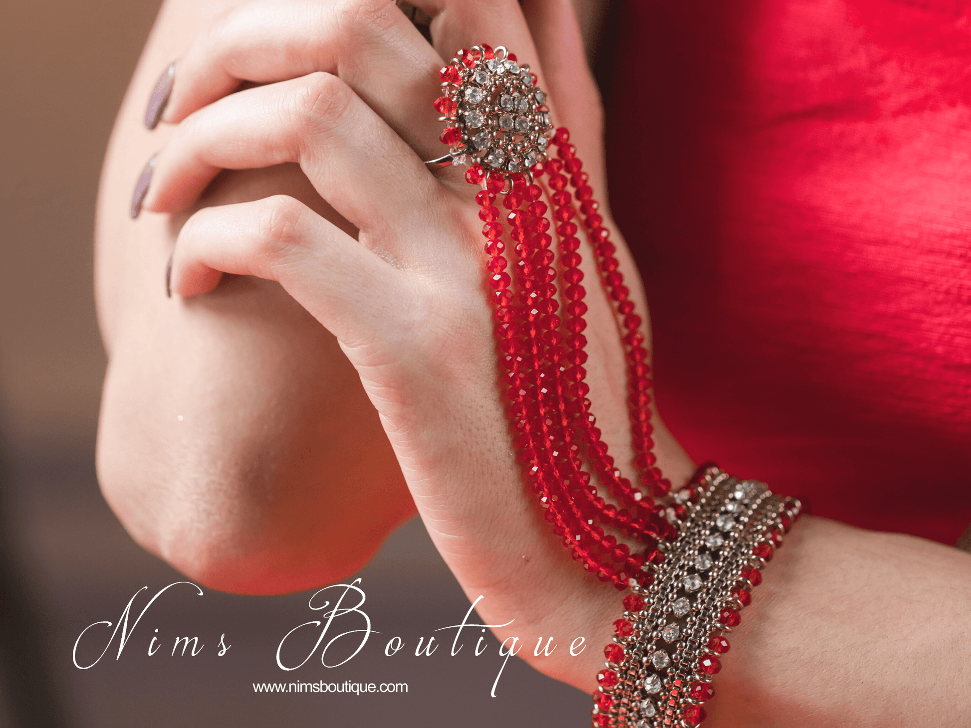 Nims Boutique Royal Red Small Handpiece / Hath Panja
