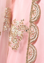 Nims Boutique Pastel Peach Net Pearl Embellished Dupatta/Chunni with Luxury Pearl Edging