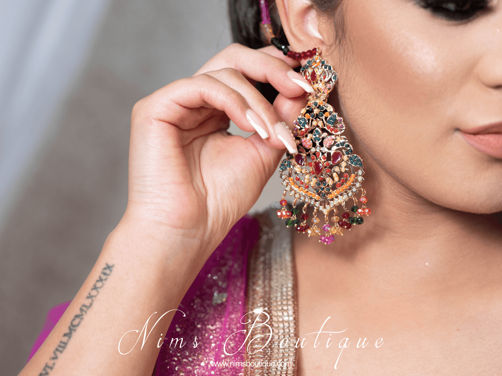 Nims Boutique Neena Multicolour & Gold Earrings & Tikka Set