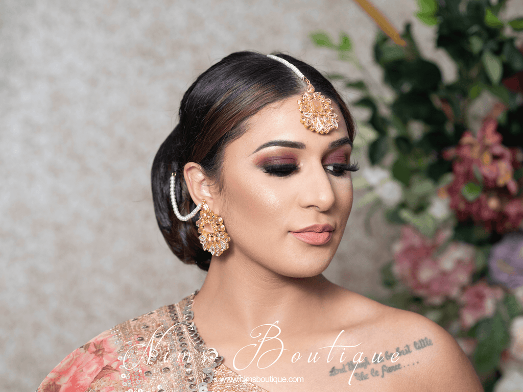 Nims Boutique Sita Gold & Peach Earrings & Tikka set