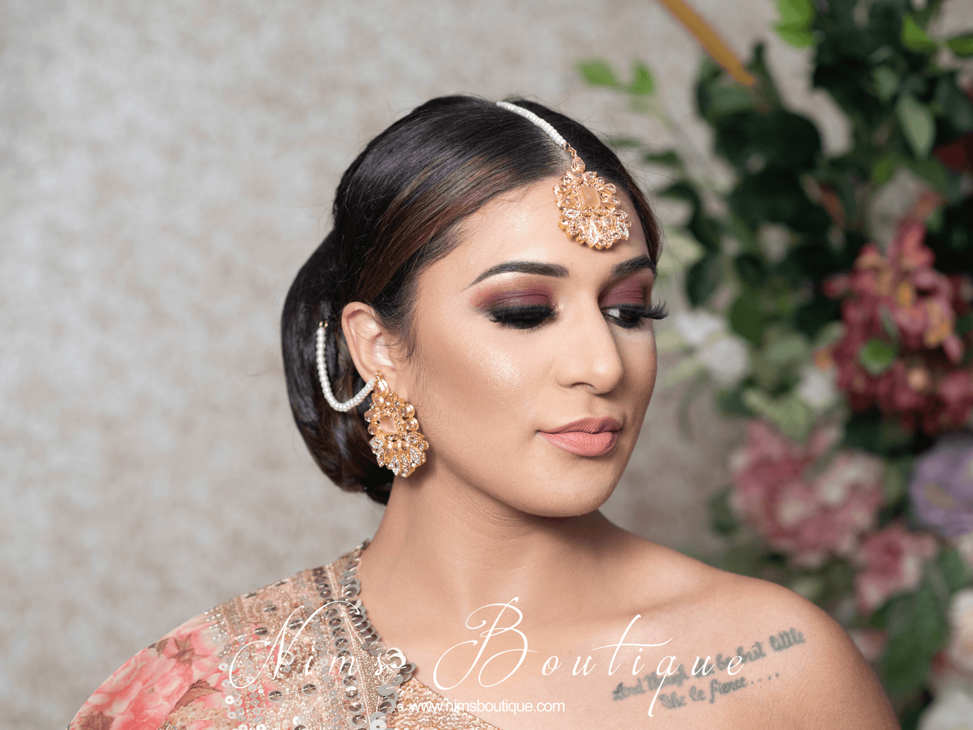 Nims Boutique Sita Gold & Peach Earrings & Tikka set