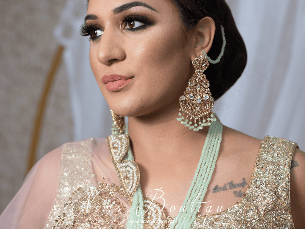 Nims Boutique Neena Mint & Gold Long Necklace Set