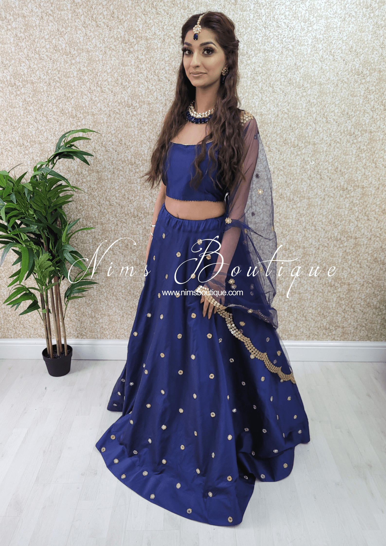 Nims Boutique Rani Luxury Silk Navy Mirror readymade skirt/lehnga sizes 4-22