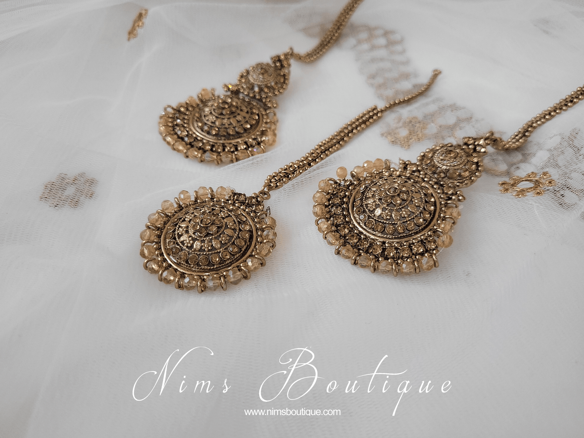 Nims Boutique Royal Gold Stone Tikka Set