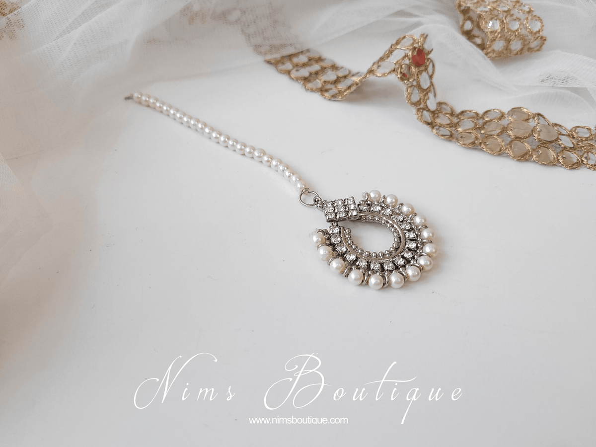 Nims Boutique Small Vidya Silver & Pearl Tikka