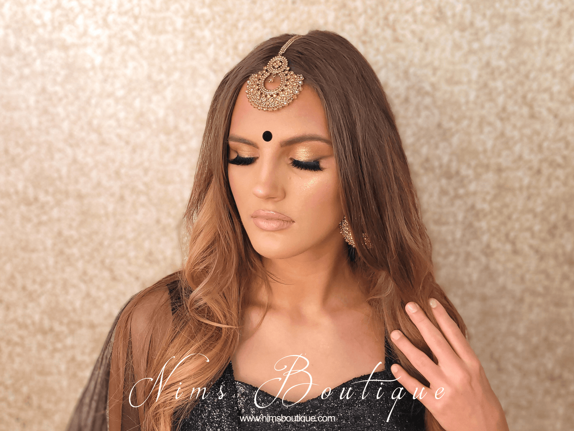 Nims Boutique Royal Gold Stone Chand Tikka Set