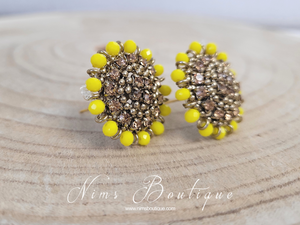 Royal Bright Yellow & Gold Stone Stud Earrings