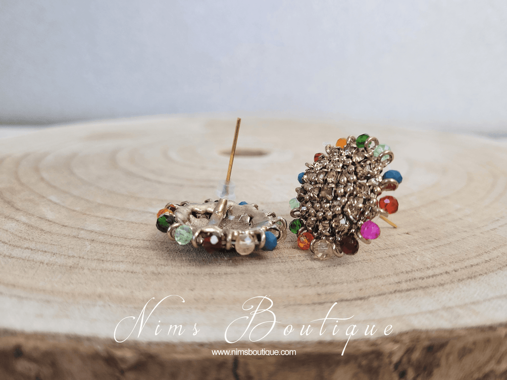 Nims Boutique Royal Antique Gold & Multicolour Stud Earrings 2