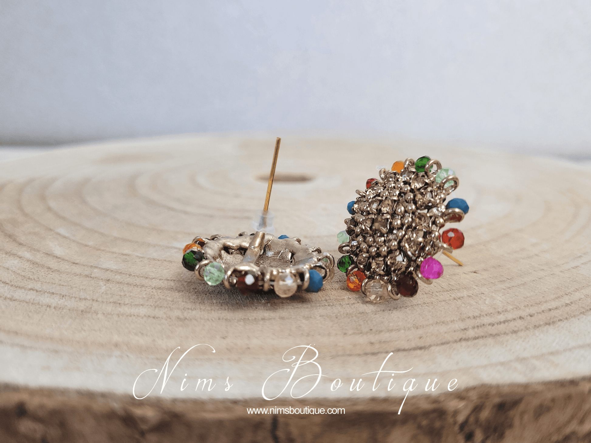 Nims Boutique Royal Antique Gold & Multicolour Stud Earrings 2