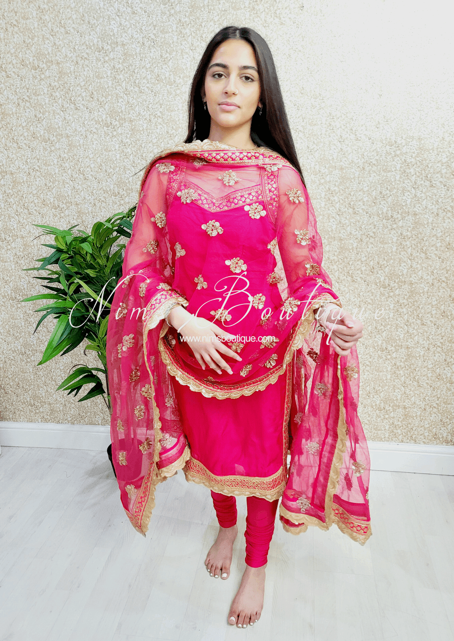 Nims Boutique The NB Classic Sleeveless Hot Pink Silk Pajami Suit sizes 4 to 22